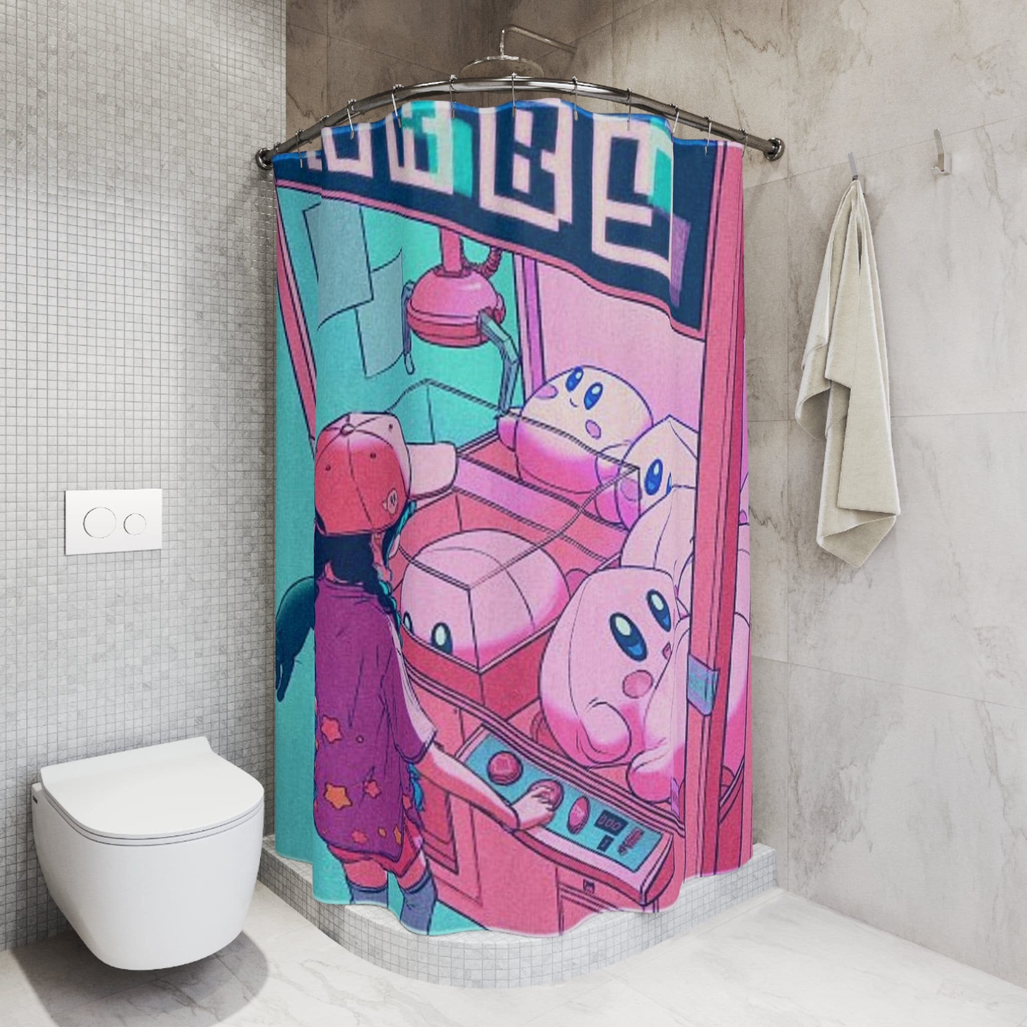 Relax And Enjoy A Kirby Anime Lo-Fi Shower With This Decorative Bath Tub Curtain