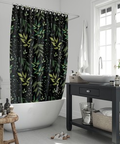 Relax In Style With This Dark Nature Shower Curtain With Green Leaves For Your Bathroom Decor, Waterproof And Natural