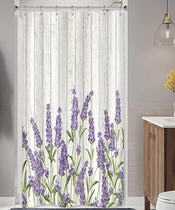 Relax in Lavender Shower Curtain for Rustic Wooden Bathroom Decor