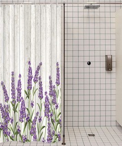 Relax in Lavender Shower Curtain for Rustic Wooden Bathroom Decor