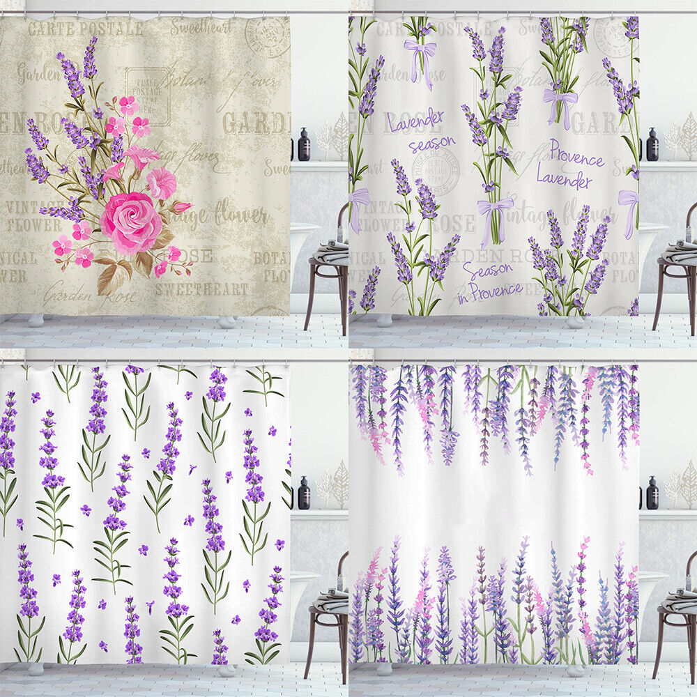 Relax in a Field of Lavender with this Waterproof Rose Lavender Flower Shower Curtain
