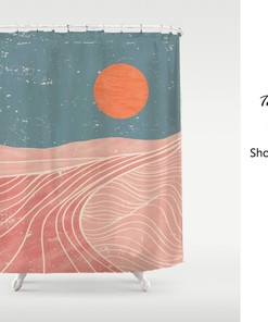 Relaxing Blue Sky Fabric Shower Curtain With Decorative Bathroom Curtain