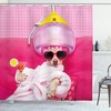 Relaxing Chihuahua Dog Spa Shower Curtain With Funny Pup Print, Pink Magenta Cloth Fabric Bathroom Decor By Ambesonne