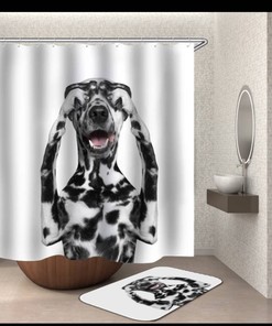 Relaxing Fun Humorous Dalmatian Dog Bath And Shower Curtain For Kids Bathroom Decor