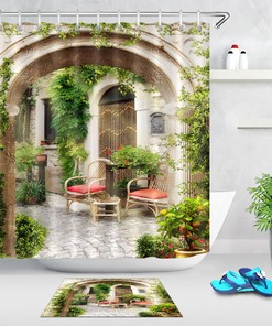 Relaxing Garden Courtyard Waterproof Shower Curtain - Serene Bathroom Decor
