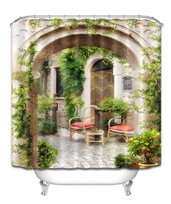 Relaxing Garden Courtyard Waterproof Shower Curtain - Serene Bathroom Decor