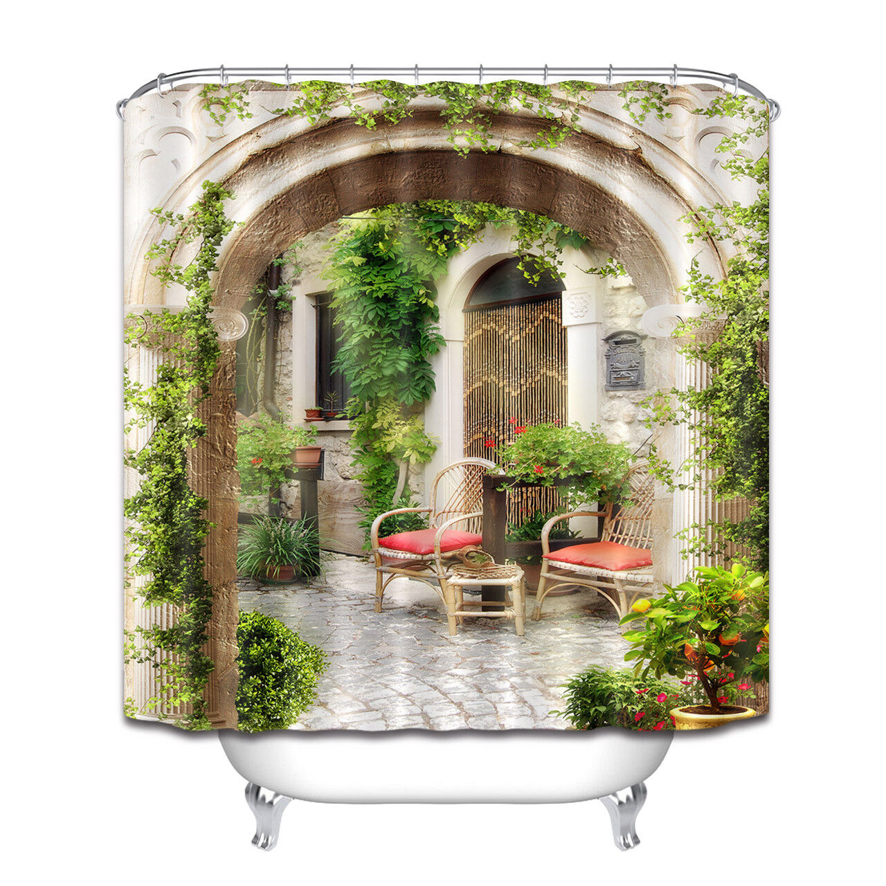 Relaxing Garden Courtyard Waterproof Shower Curtain - Serene Bathroom Decor