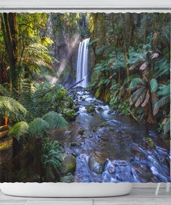 Relaxing Rainforest Falls Shower Curtain for a Natural and Scenic Bathroom Theme