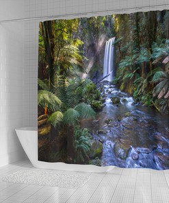 Relaxing Rainforest Falls Shower Curtain for a Natural and Scenic Bathroom Theme