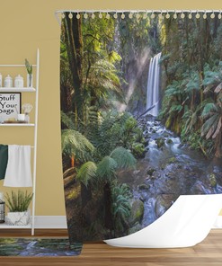 Relaxing Rainforest Falls Shower Curtain for a Natural and Scenic Bathroom Theme