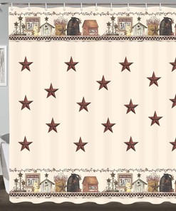 Relaxing Rustic Country Farmhouse Shower Curtain with Primitive Barn Star Print