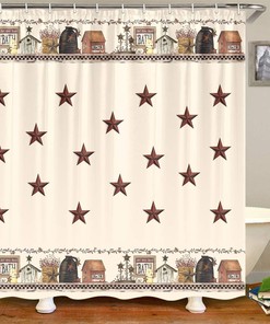 Relaxing Rustic Country Farmhouse Shower Curtain with Primitive Barn Star Print