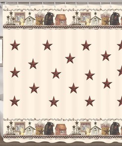 Relaxing Rustic Country Farmhouse Shower Curtain with Primitive Barn Star Print