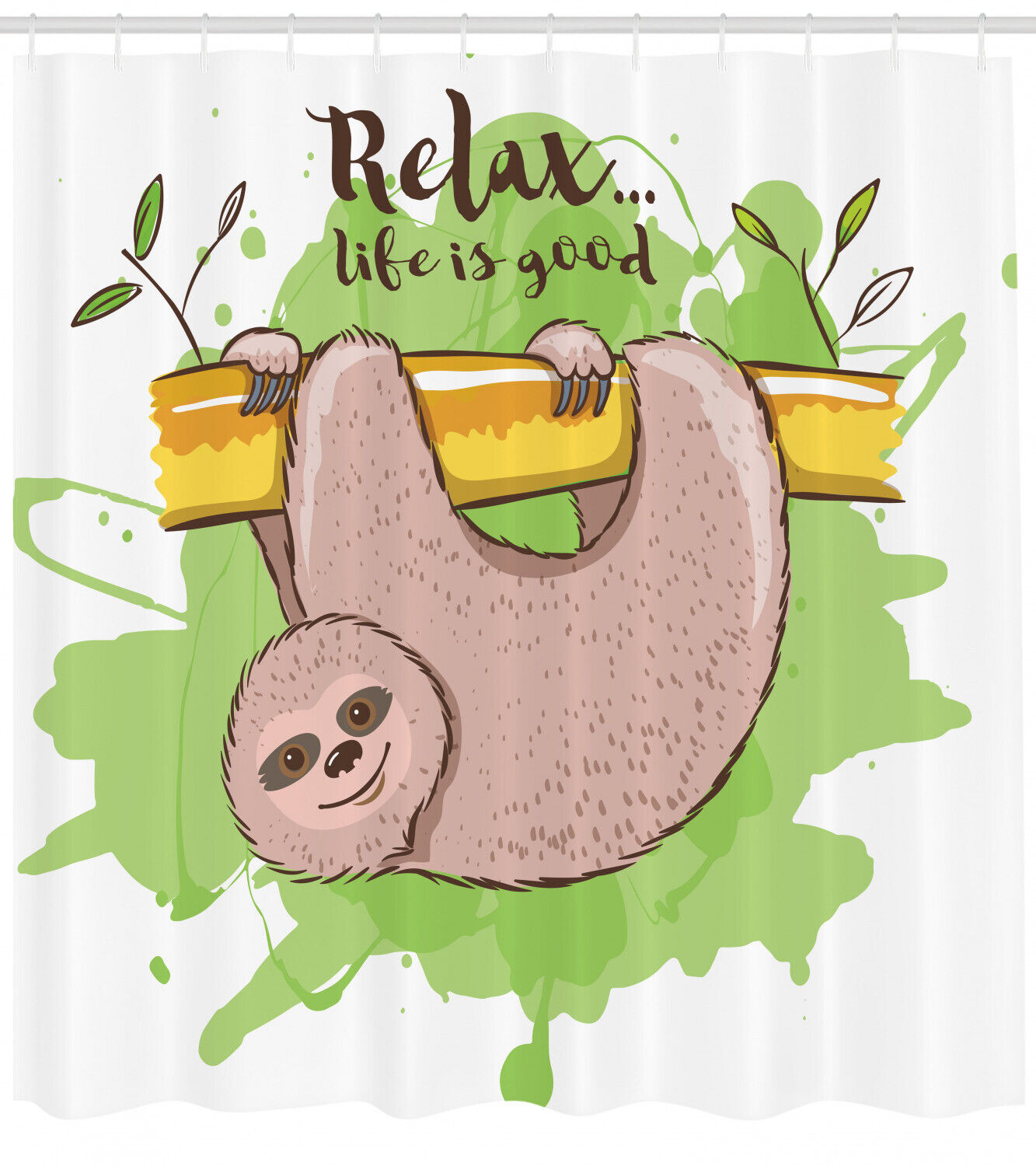 Relaxing Sloth on Branch Shower Curtain, Add a Zen Vibe to Your Bathroom