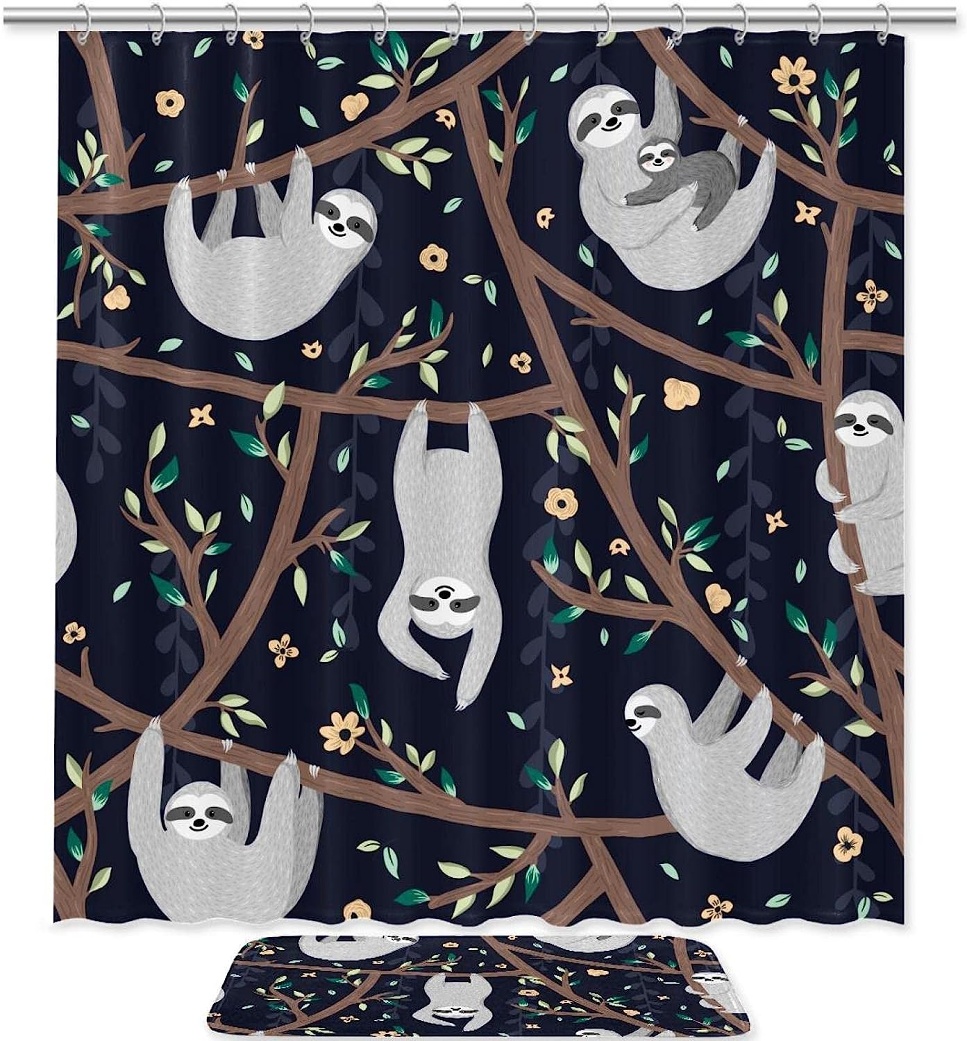 Relaxing Sloth on Tree Shower Curtain, Add a Hint of Nature to Your Bathroom