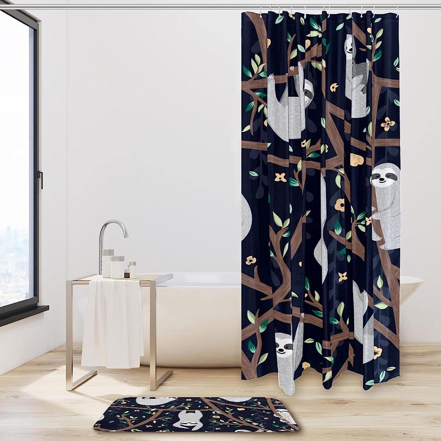 Relaxing Sloth on Tree Shower Curtain, Add a Hint of Nature to Your Bathroom