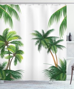 Relaxing Tropic Shower Curtain with Coconut Palm Tree Print 