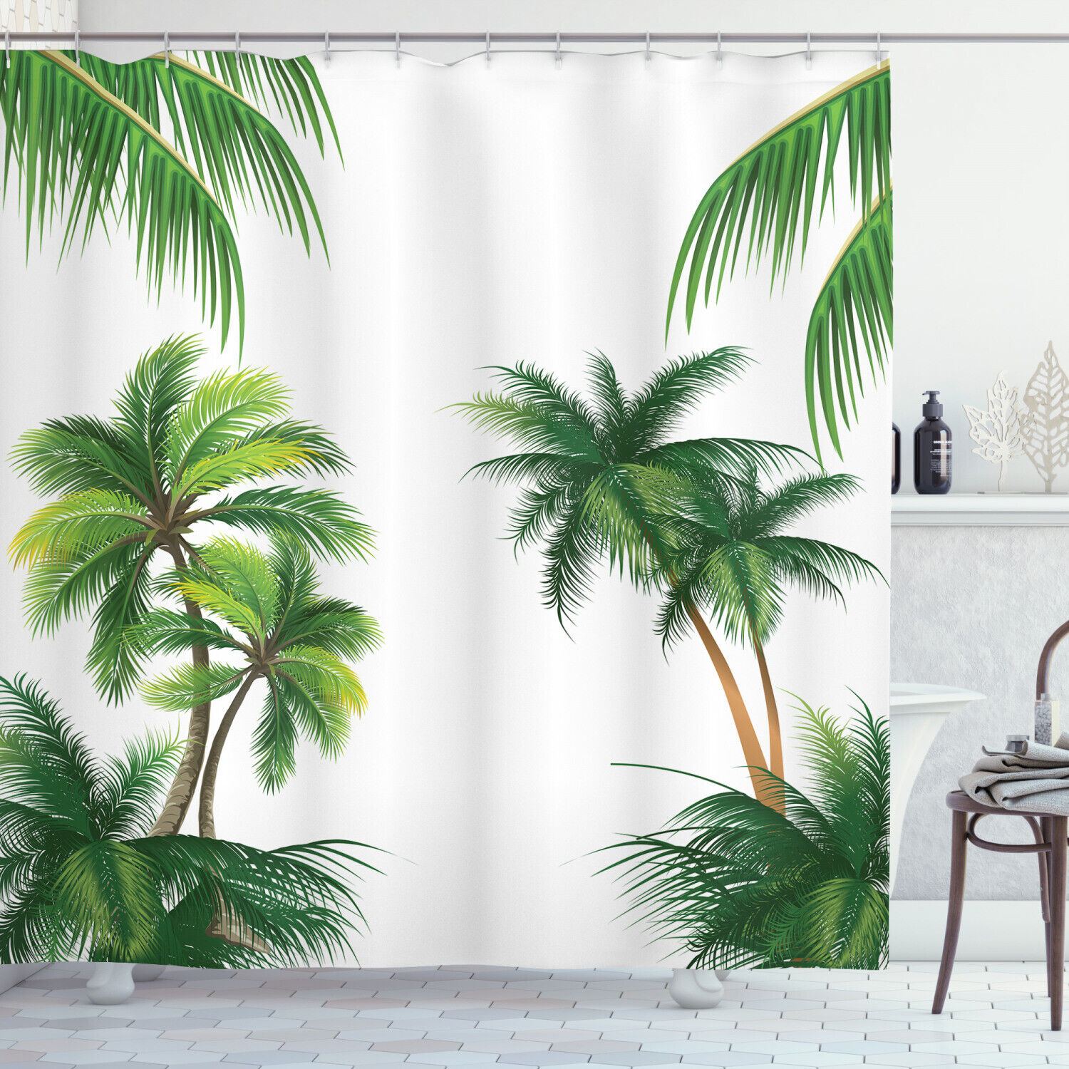 Relaxing Tropic Shower Curtain with Coconut Palm Tree Print