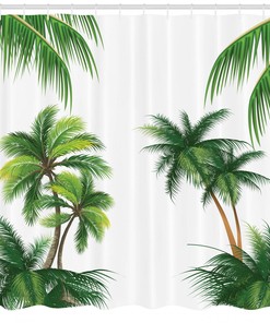 Relaxing Tropic Shower Curtain with Coconut Palm Tree Print