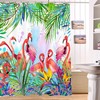 Relaxing Tropical Banana Palm Leaves Flamingo Shower Curtain with Waterproof Fabric 