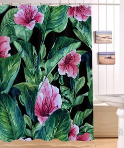 Relaxing Tropical Banana Palm Leaves Flamingo Shower Curtain with Waterproof Fabric