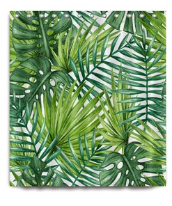 Relaxing Tropical Banana Palm Leaves Flamingo Shower Curtain with Waterproof Fabric