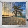 Relaxing and Peaceful Tropical Beach Shower Curtain with Window Sea View and Paradise Beach Sand Design 