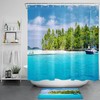 Relaxing and Refreshing Shower Curtain with Seaside Palm Trees and Sailboat Print