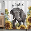 Restroom Decor Accessory With Sunflower And Elephant Art, Waterproof Fabric Shower Curtain