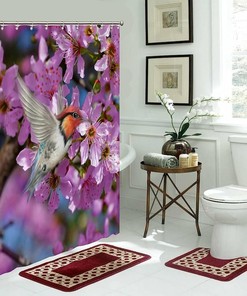 Restroom Refresh: Colorful Fabric Shower Curtain with Hummingbirds and Flowers