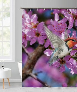 Restroom Refresh: Colorful Fabric Shower Curtain with Hummingbirds and Flowers