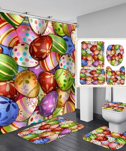Restroom Shower Curtain With Easter Eggs & Abstract Colorful Lines - Modern Bathroom Decor