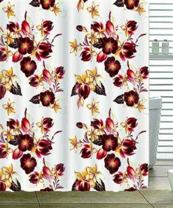Restroom Shower Curtain with Curtain Full Size Peach in Damask White