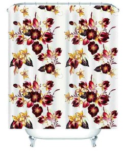 Restroom Shower Curtain with Curtain Full Size Peach in Damask White
