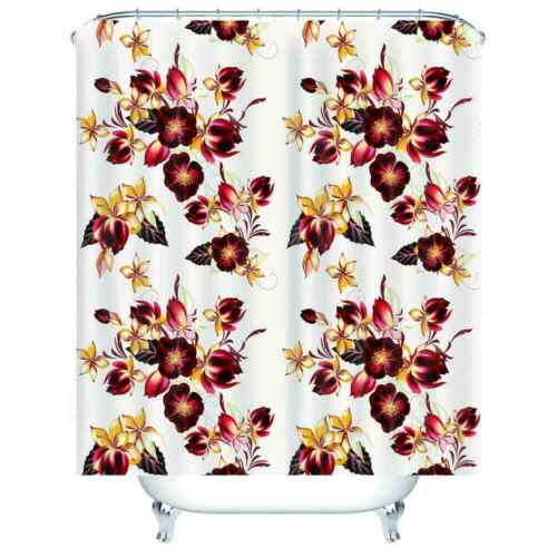 Restroom Shower Curtain with Curtain Full Size Peach in Damask White