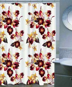 Restroom Shower Curtain with Curtain Full Size Peach in Damask White