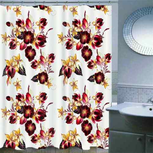 Restroom Shower Curtain with Curtain Full Size Peach in Damask White