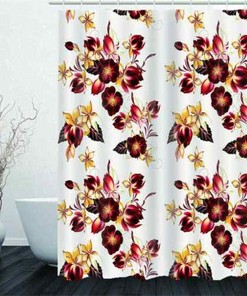 Restroom Shower Curtain with Curtain Full Size Peach in Damask White