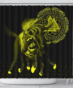 Restroom Shower Curtain with Sleipnir Odin Green Pattern, Norse Vikings 3D Print Waterproof for Bathroom/Laundry