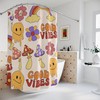 Retro 70s Hippie Mushroom Shower Curtain, Flower and Rainbow Peace Sign Print for Bathroom 