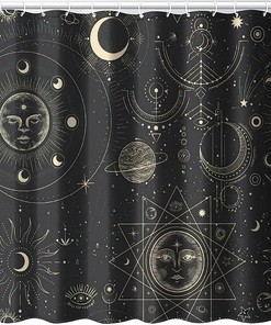 Retro Abstract Sun Moon Constellation Shower Curtain for a Mystical Bathroom Decor