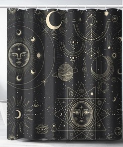 Retro Abstract Sun Moon Constellation Shower Curtain for a Mystical Bathroom Decor