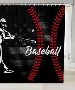 Retro American Flag Print Baseball Castle Fairy Bath Curtain With Ball Games Sports Theme