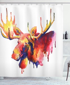Retro Antlers Animal Art Moose Shower Curtain for Bathroom