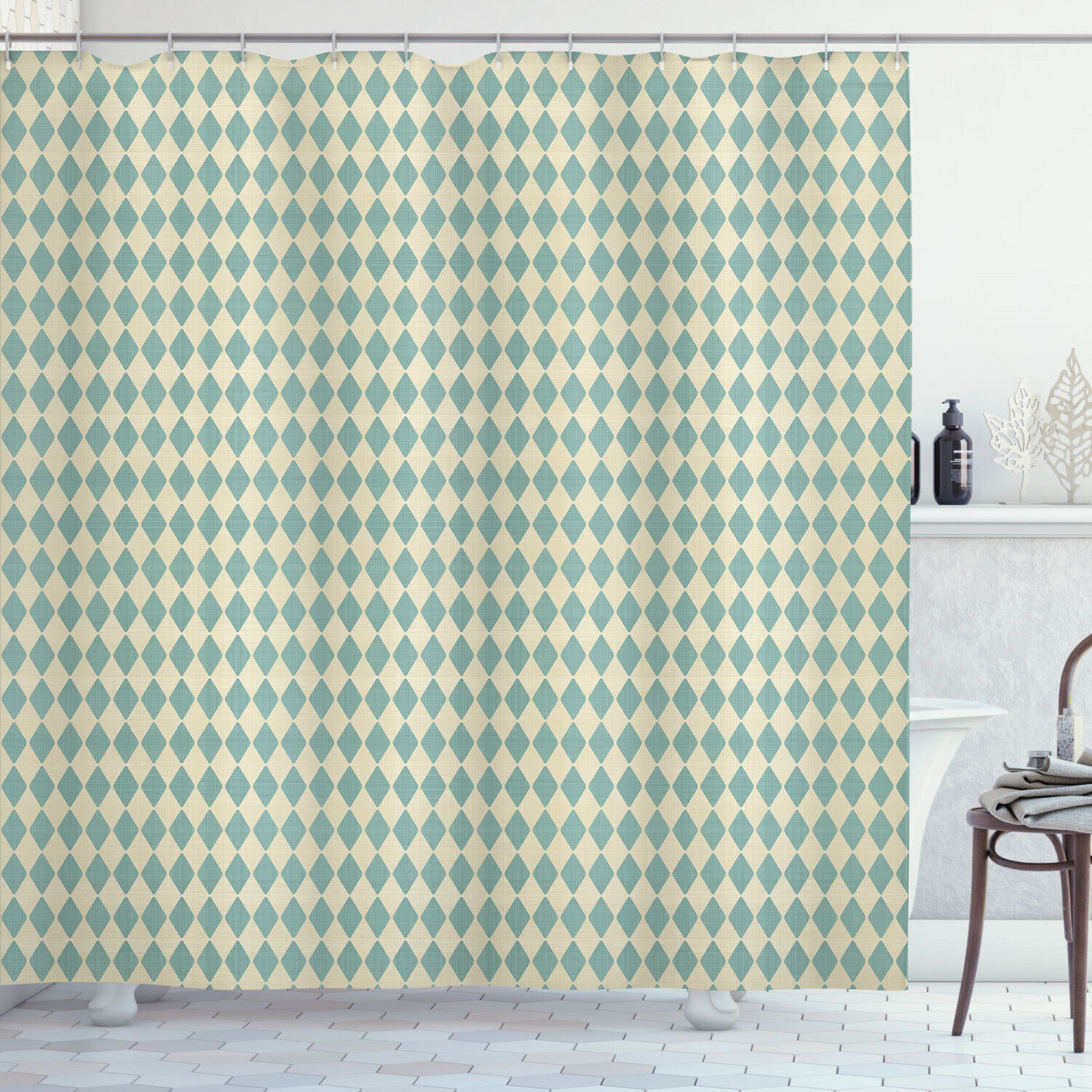Retro Argyle (Diamond) Pattern Geometric Pattern Shower Curtain For Modern Bathroom Decor
