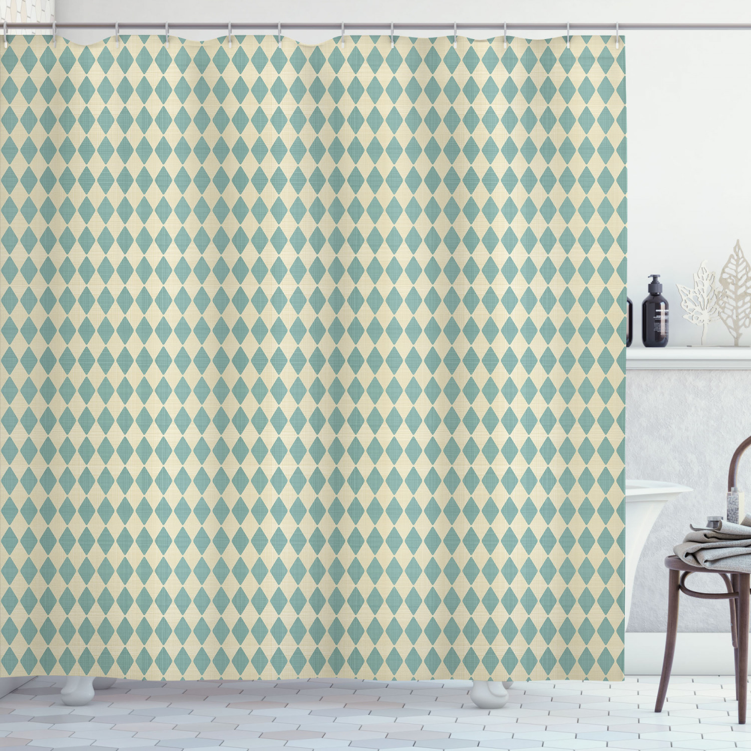 Retro Argyle (Diamond) Pattern Geometric Pattern Shower Curtain For Modern Bathroom Decor