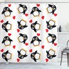Retro Art Penguins and Hearts Print Shower Curtain, Waterproof Bathroom Decor