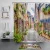 Retro Artistic Botanical Flower Street Shower Curtain for Bathroom 