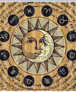 Retro Astrology Sun and Moon Shower Curtain for Bathroom Decor
