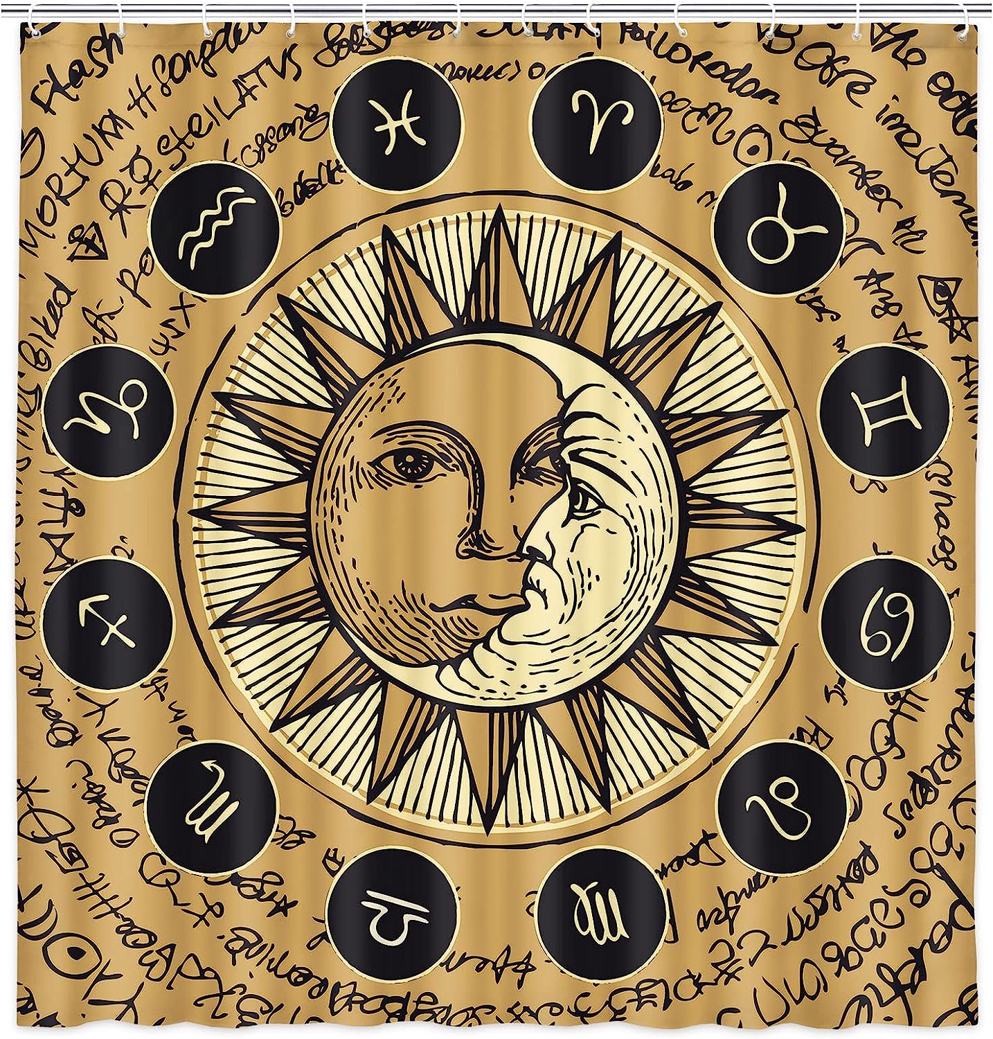 Retro Astrology Sun and Moon Shower Curtain for Bathroom Decor